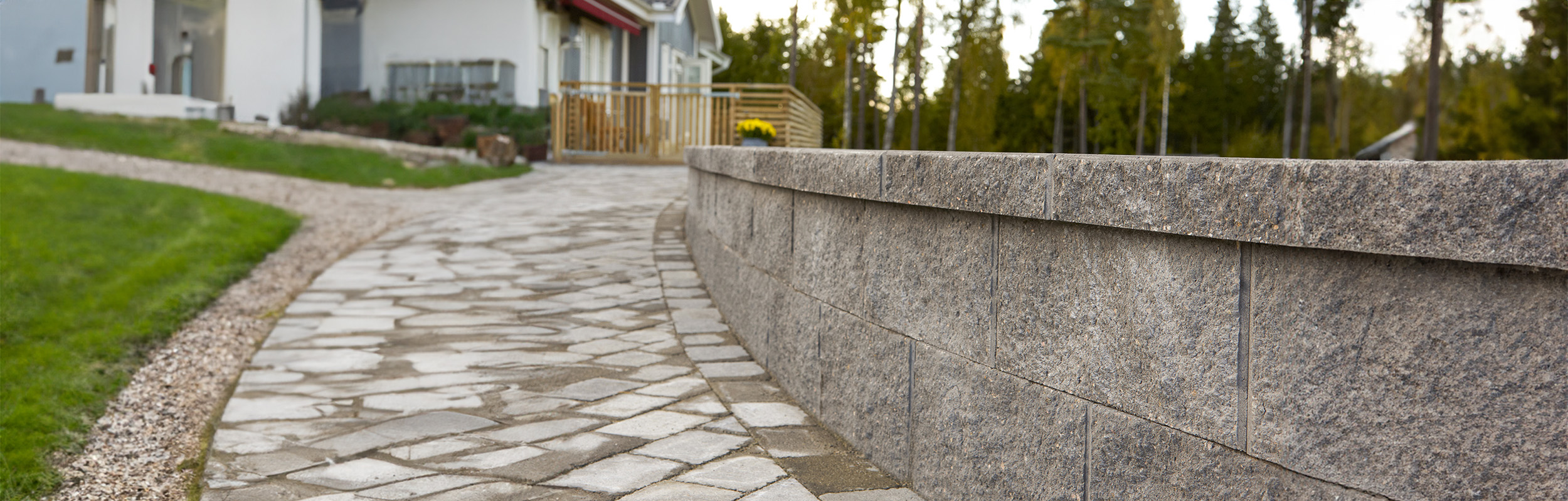 Mursten Compac Plus i antracit bredvid gång upp till ett hus