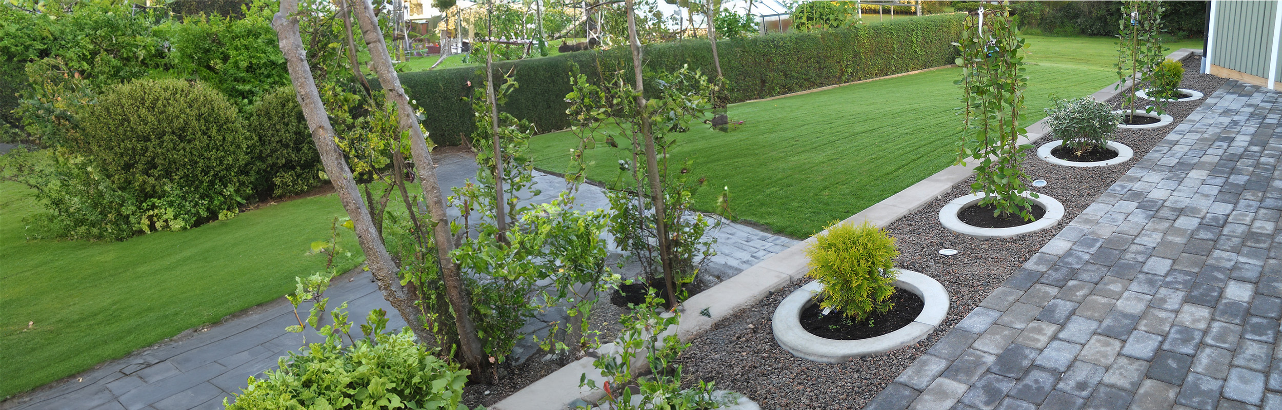 Planteringsringar i en stenrabatt