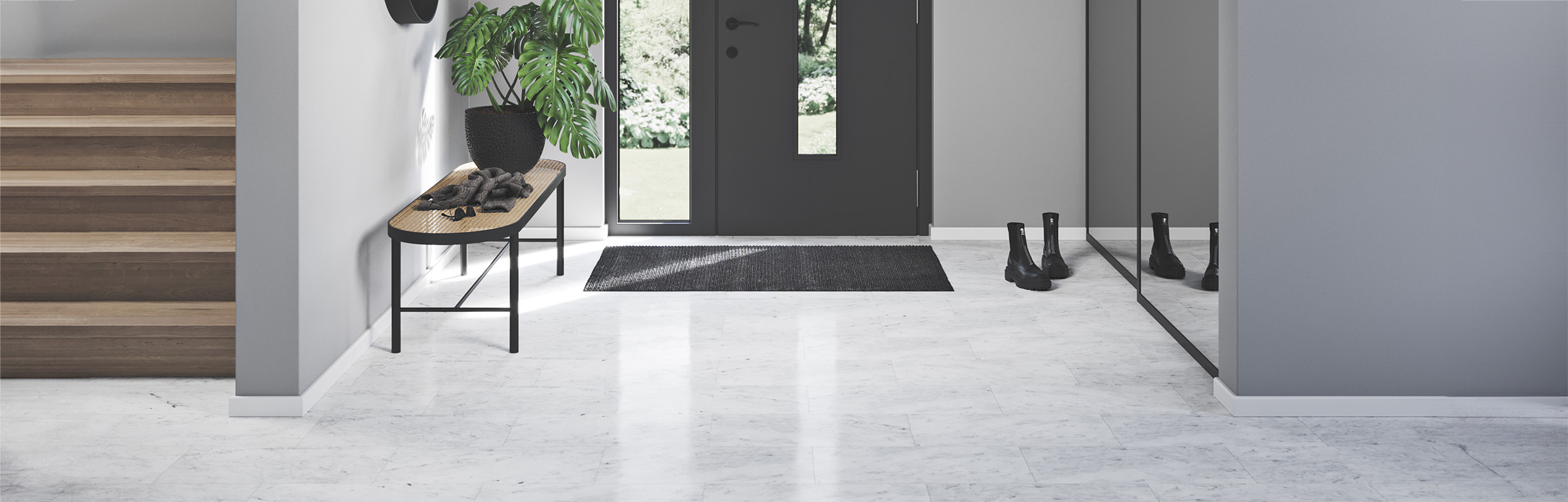 Marmorgolv med Carrara-marmor i hall